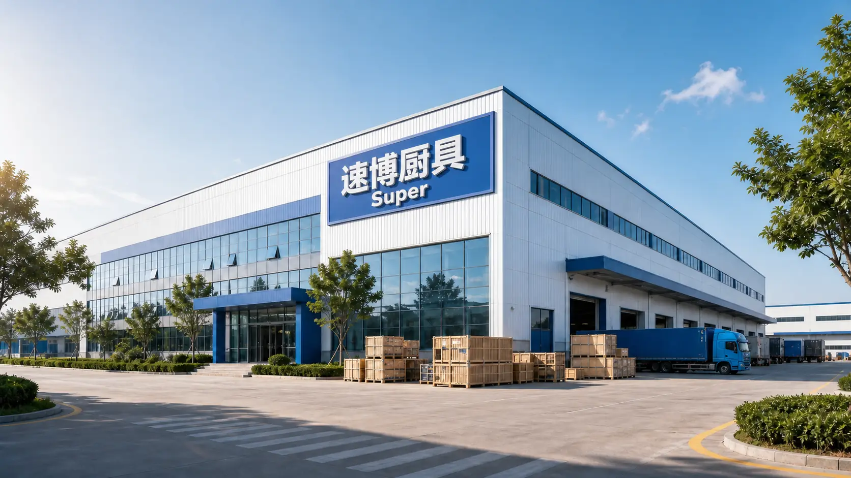 Super Commercial Kitchen Equipment factory exterior and export logistics yard