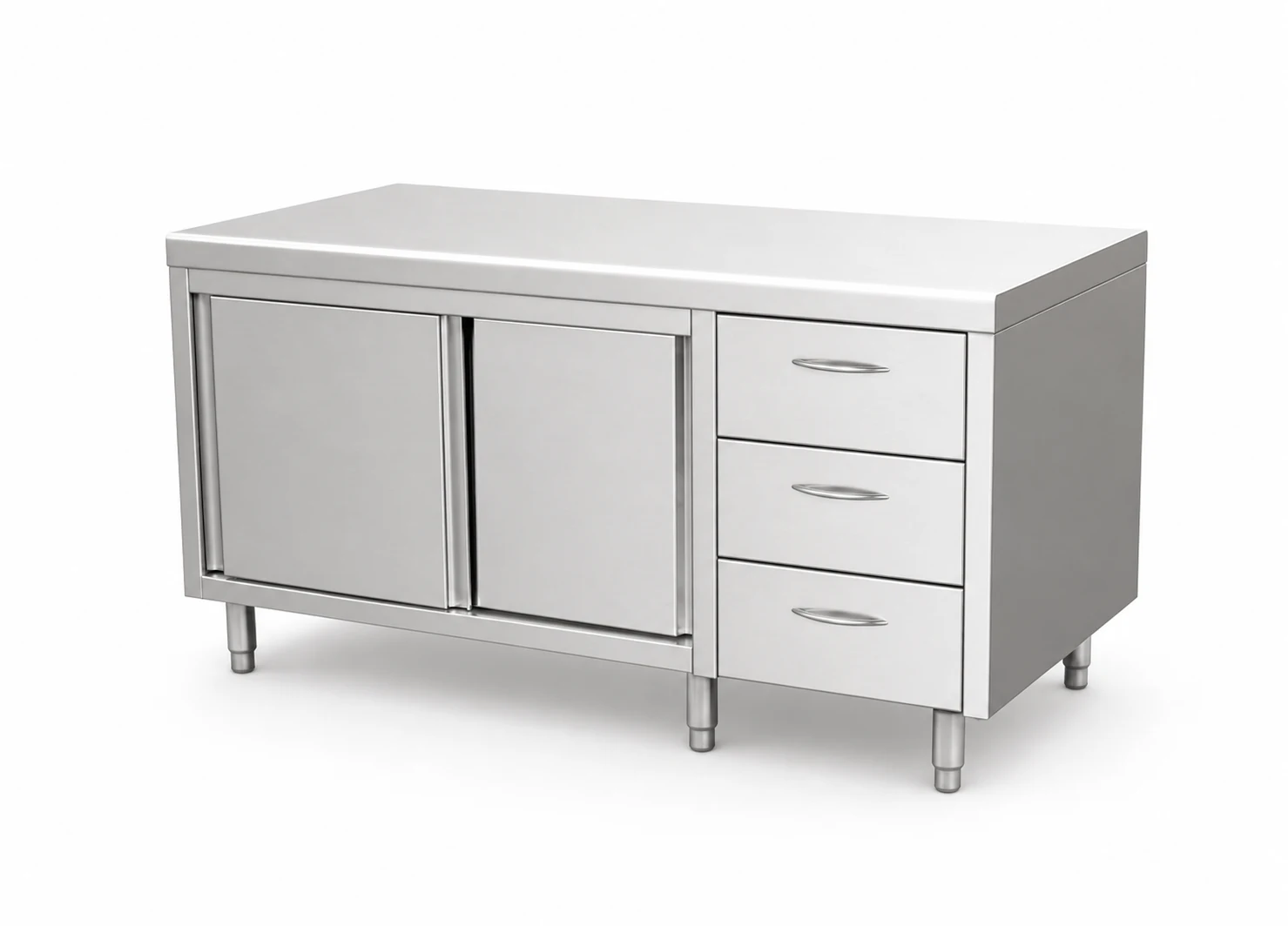 Cupboard work table with drawer bank