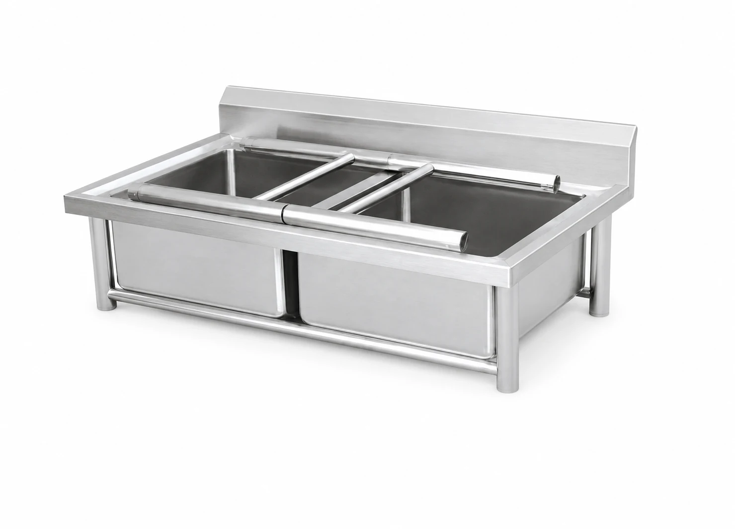 Stainless steel modular double sink bench