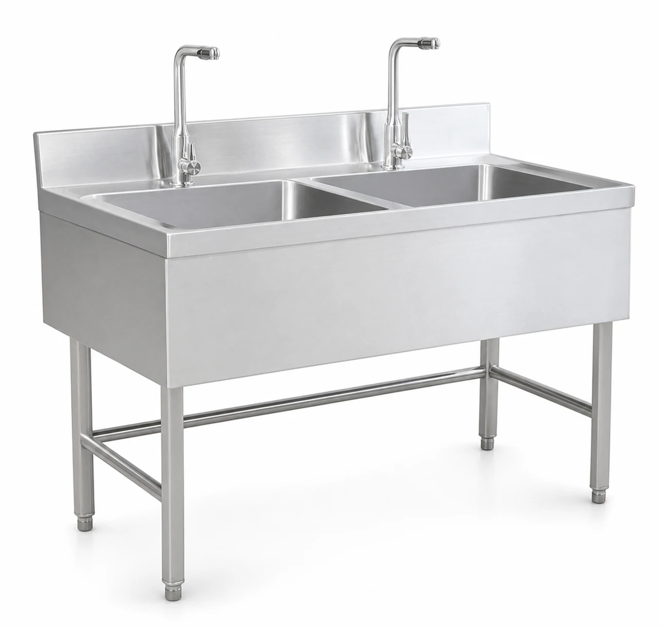 Stainless steel double-bowl commercial sink unit