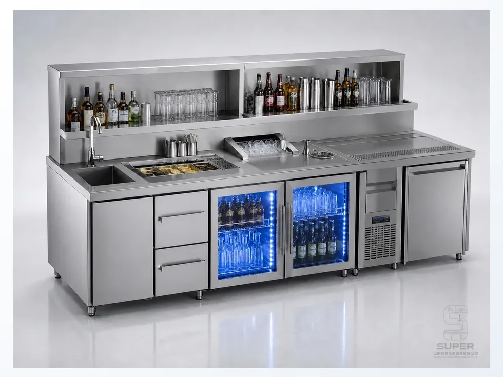 Back bar and beverage workstation for commercial drink preparation