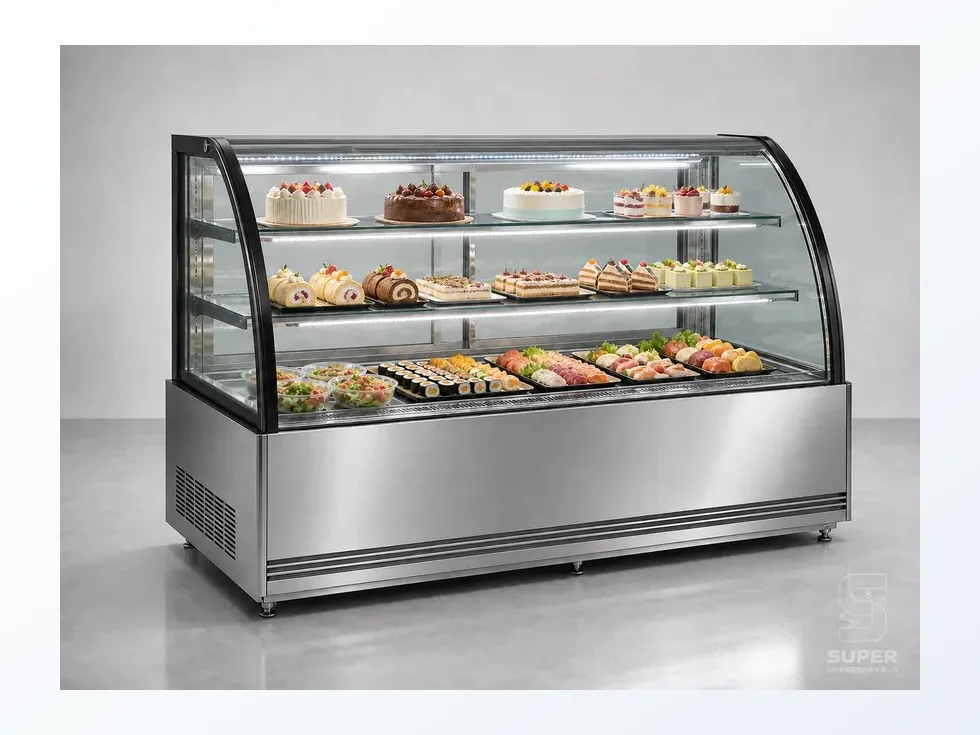 Commercial refrigerated showcase for cake sushi and deli food display