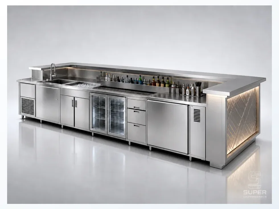Custom front bar counter for restaurant and beverage projects