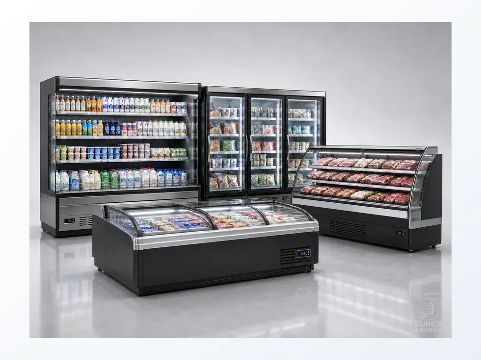 Supermarket display refrigeration equipment for fresh food and beverage retail